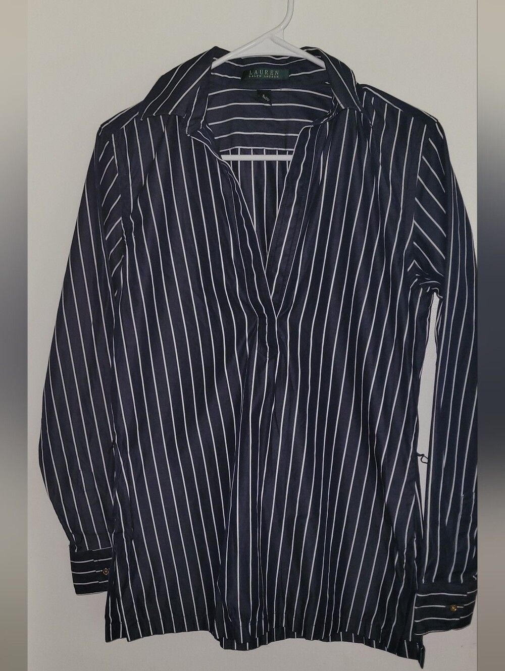 Lauren Ralph Lauren Womens Small Split Neck 3/4 Sleeve Striped Blouse Top